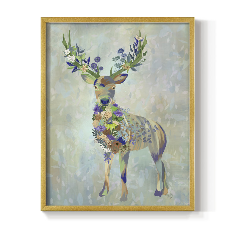 Fantastic Florals Deer, reproduction encadrée complète - bois massif, H 10 po x l 8 po