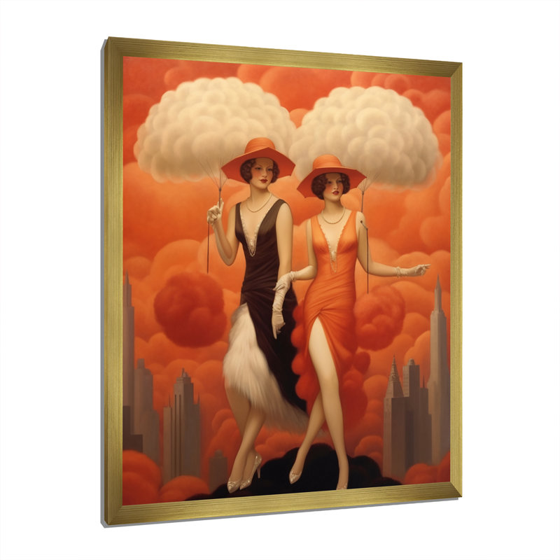 Danseurs art déco cosmopolites, H 32 po x l 16 po x P 1 po, Cadre doré à une seule photo