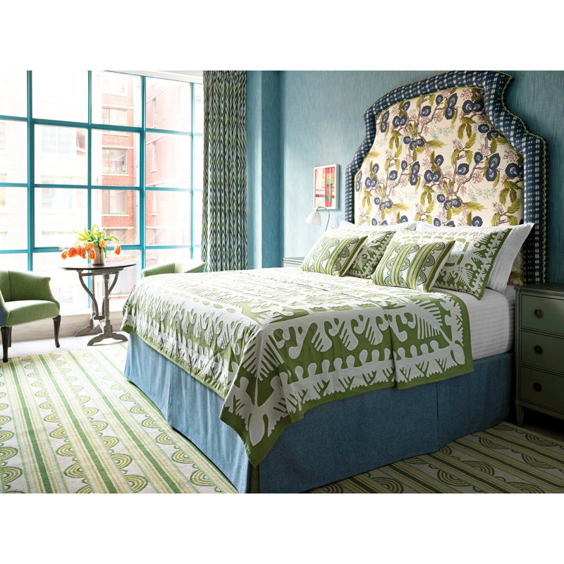 Housse de coussin décorative bleue à boutons, Olive géométrique