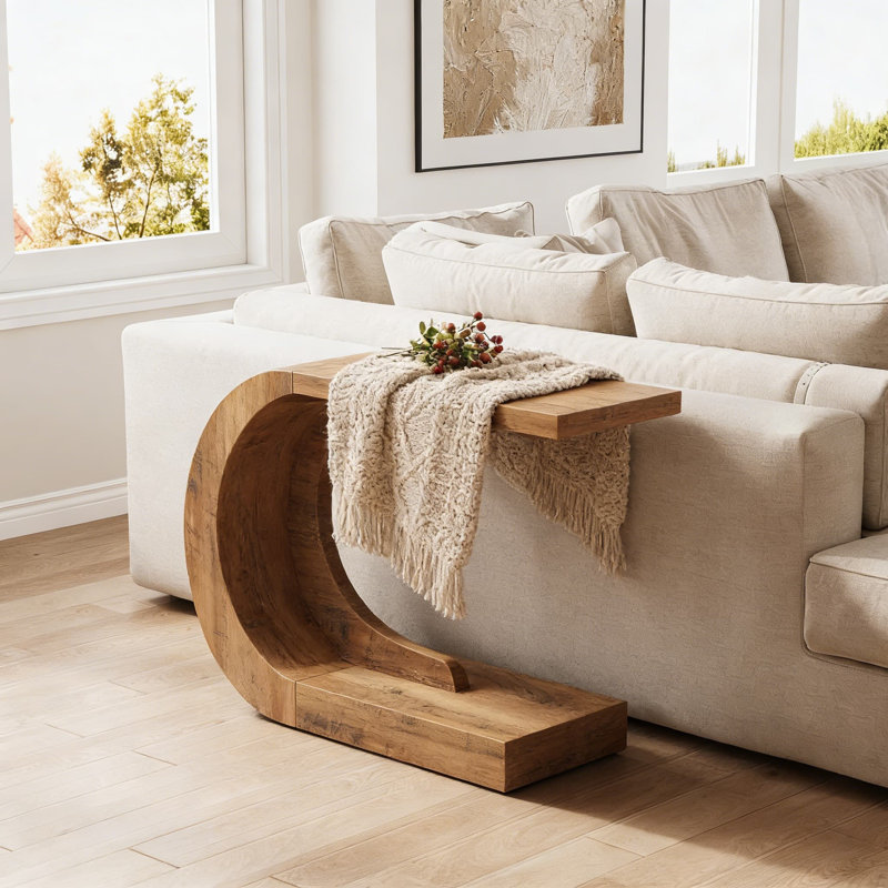 Console de style campagnard avec tablettes à 2 niveaux, table de canapé en forme de C derrière le canapé, entrée étroite et table de couloir pour le salon ou le vestibule