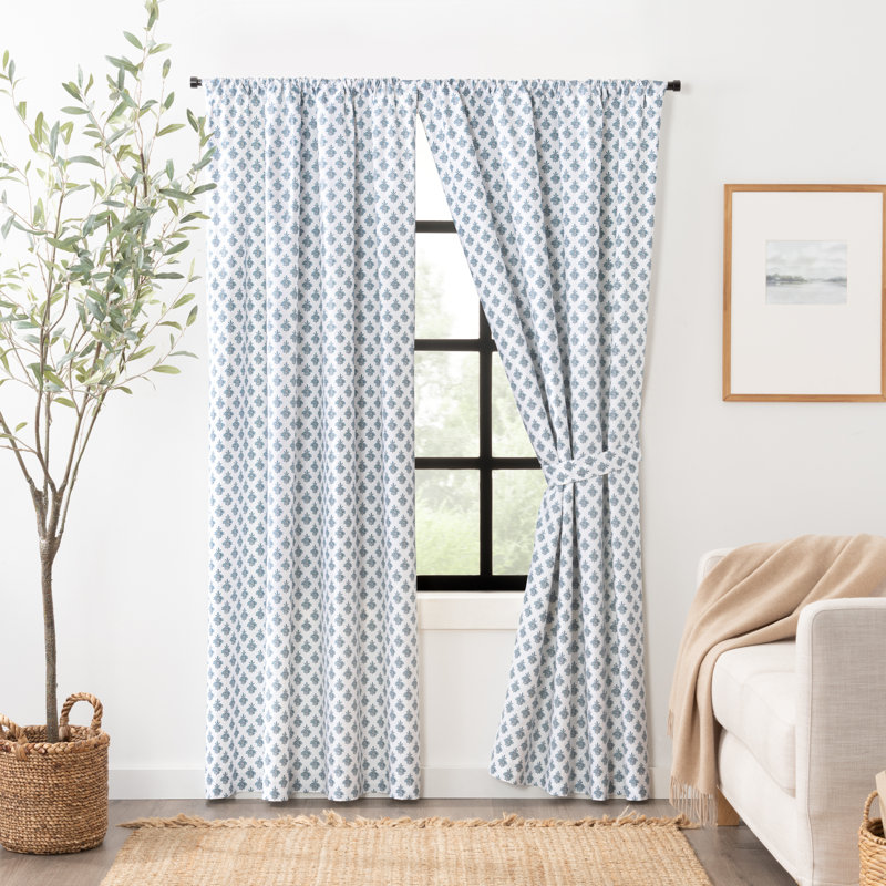 Manchester Rod Pocket Panels with Tie Backs  (Set of 2), 50" W x 72" L, Blue