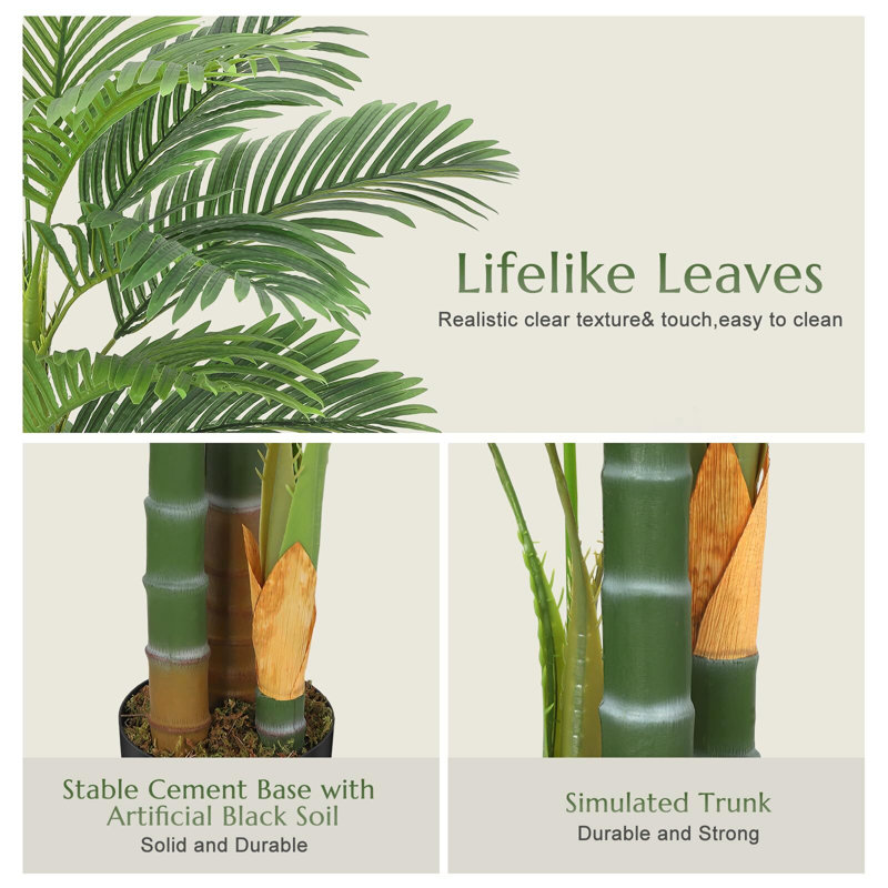 5ft Tall Green Plastic Golden Cane Palm Artificial Tree Set of 2