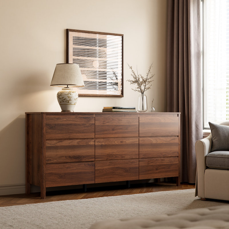 Commode 9 tiroirs l 63 po, Brun