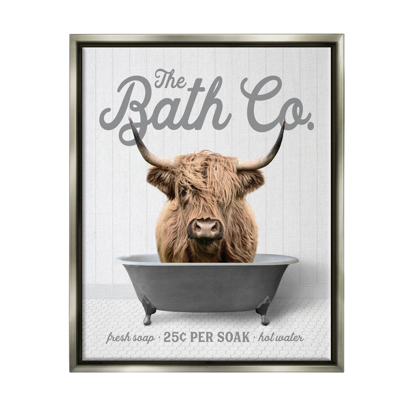 «Bathaign Highland Cow», art mural encadré sur toile flottante par lettré et doublé, gris, H 21 po x l 17 po x P 1,7 po