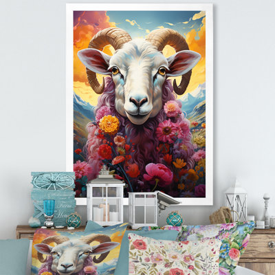 Reproduction d'art sur fond de moutons roses «Enchanted Ewes»