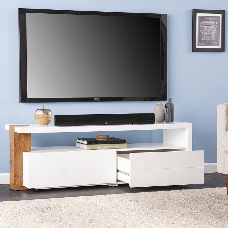 Meuble télé contemporain, meuble multimédia avec deux tiroirs de rangement