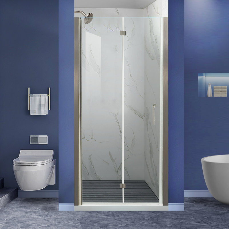 36-37.9 in. W x 72 in. H Frameless Bi-fold Shower Doors with Clear SGCC Tempered Glass, Brushed Nickel