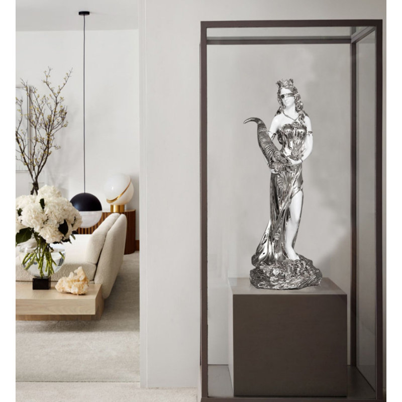 Pièce décorative en résine de style européen Wealth Goddess, Argenté / blanc