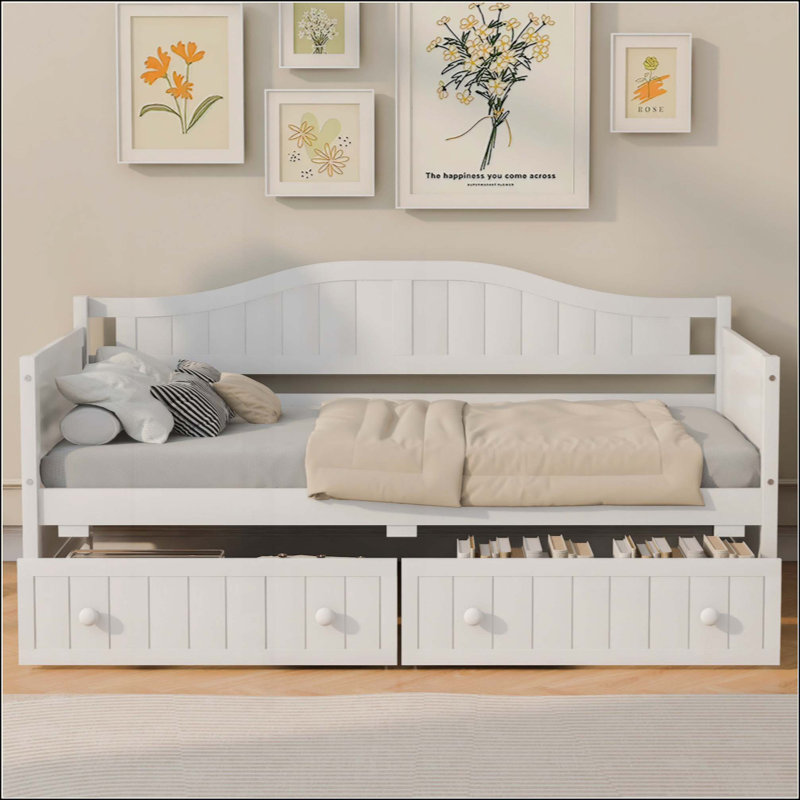 Wooden Daybed With 2 Drawers, Sofa Bed For Bedroom Living Room,No Box Spring Needed