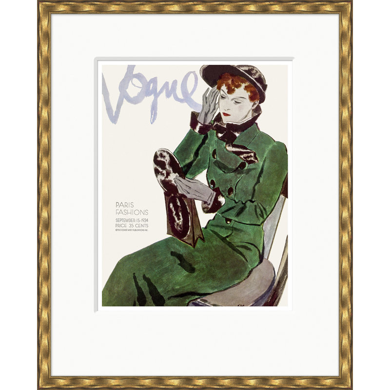 Vogue Cover, Paris Fashion Illustration, Pierre Mourgue, September 15, 1934 Print by Condé Nast, Gold