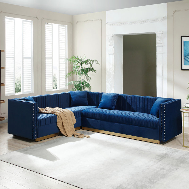 Canapé d'angle rembourré en velours capitonné Contemporary, Bleu