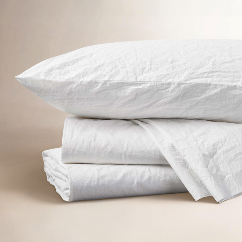 Organic Crinkled Percale 100% Cotton Percale Sheet Set, California King Sheet Set with 2 Pillowcases, Alpine White