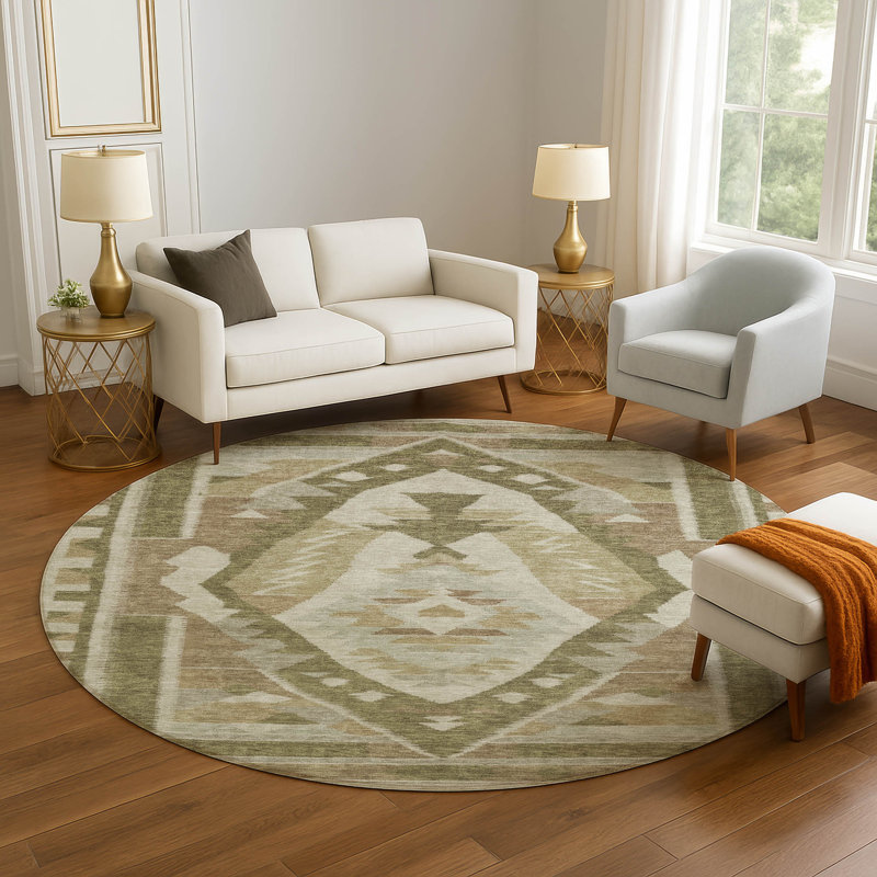 Premium Machine Washable Tara AMF1916 Tribal Rug, Round 8'