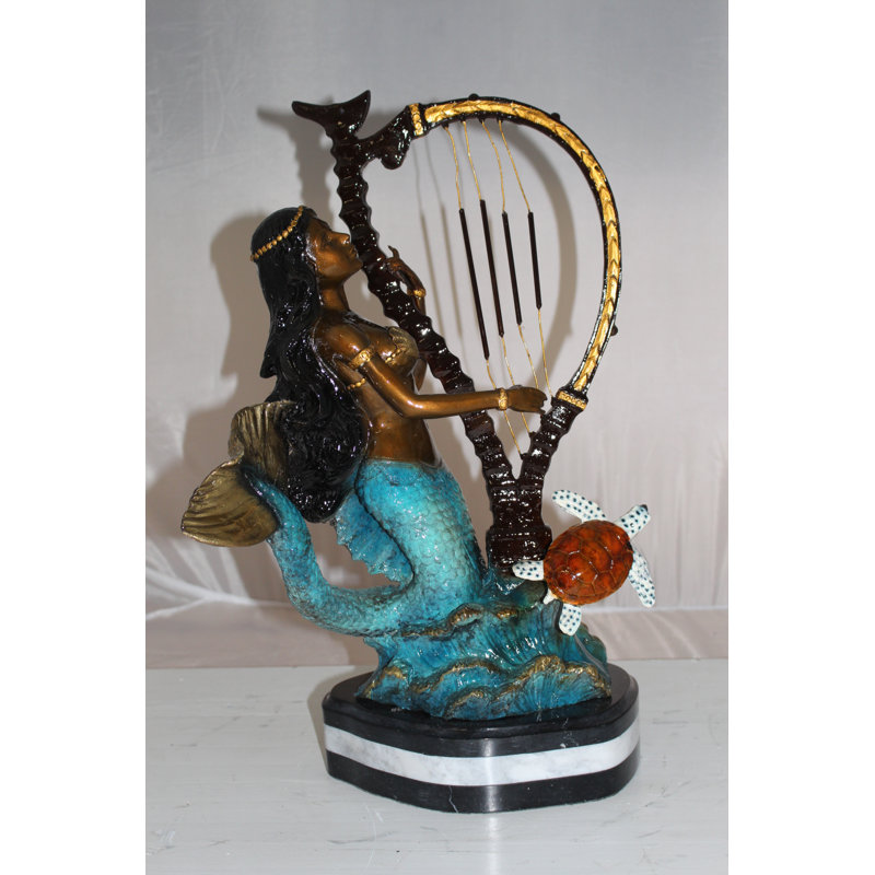 Statue de sirène en bronze - Taille: L 13 po x l 8 po x H 22 po.