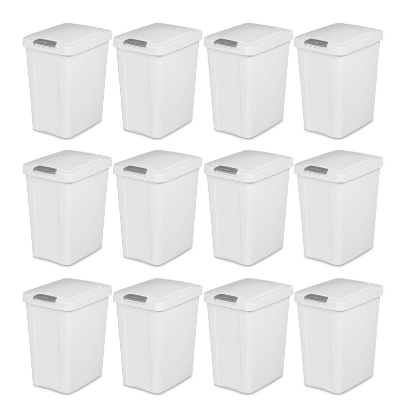 Sterilite 10438004 7.5 Gal TouchTop Wastebasket w/ Titanium Latch, White 12 Ct