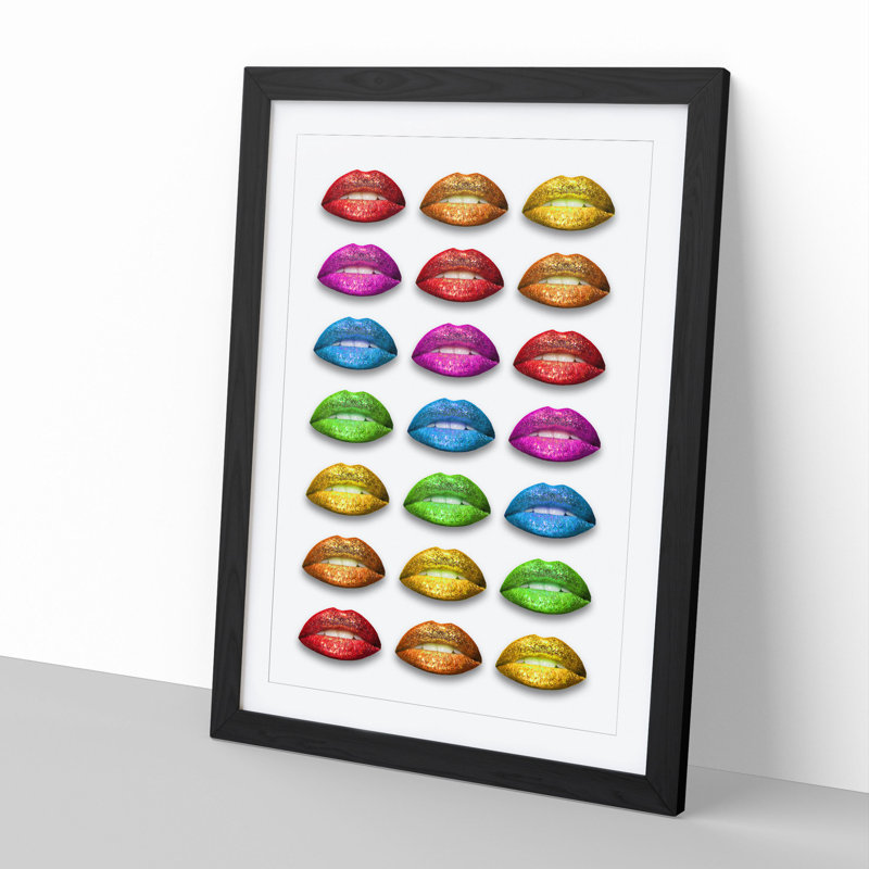Rainbow Lips - Single Picture Frame Print on Wood, 90cm H x 65cm W x 2cm D, Black Framed