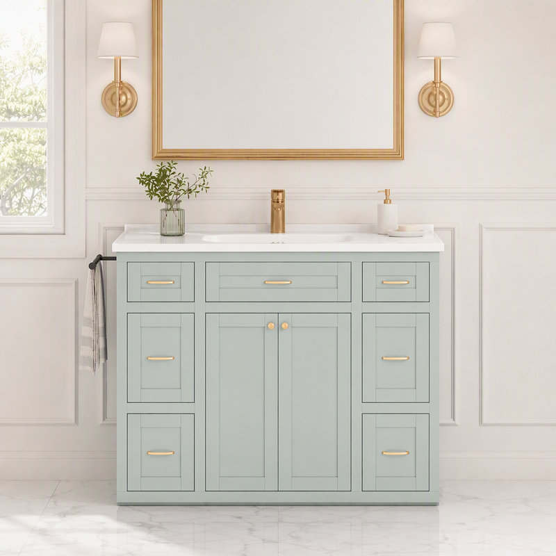 Meuble-lavabo simple 48 po avec comptoir en pierre, Vert menthe