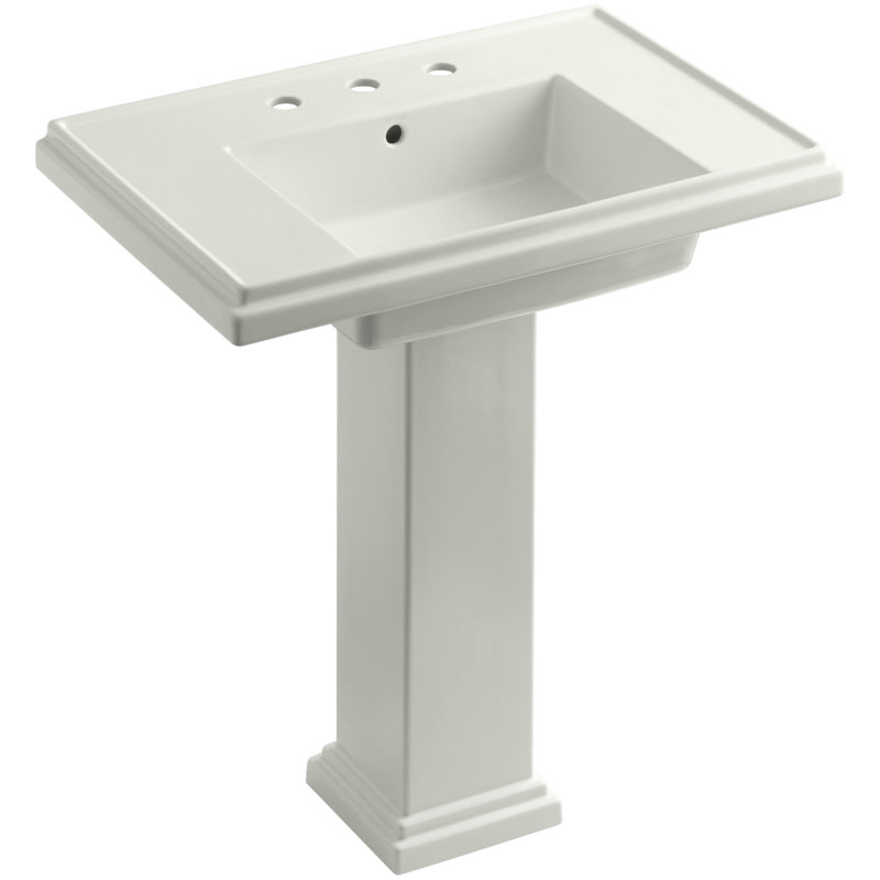Tresham Fireclay Pedestal Bathroom Sink, Dune, 8" Centers, 34.625" H x 19.5" W x 30" L