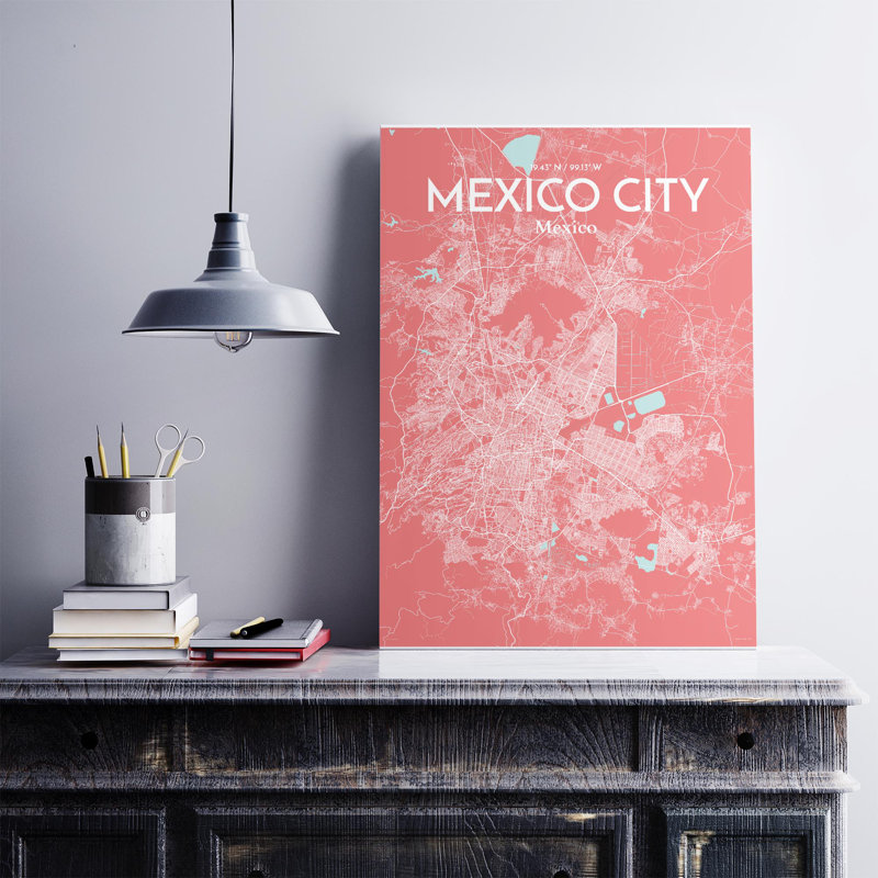 «Mexico City Map», impression, H 27,6 po x l 19,7 po, Rose / bleu bébé