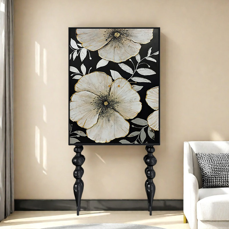 Armoire moderne à double porte minimaliste, Noir / blanc cassé