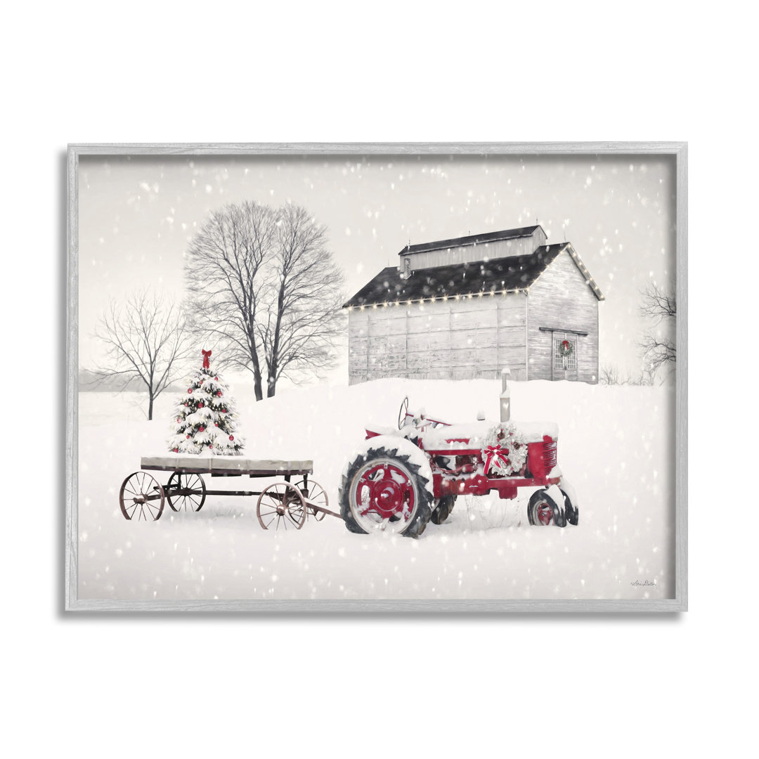 " Festive Red Christmas Tractor Niveous Countryside Flurries " by Lori Deiter Stupell Industries 