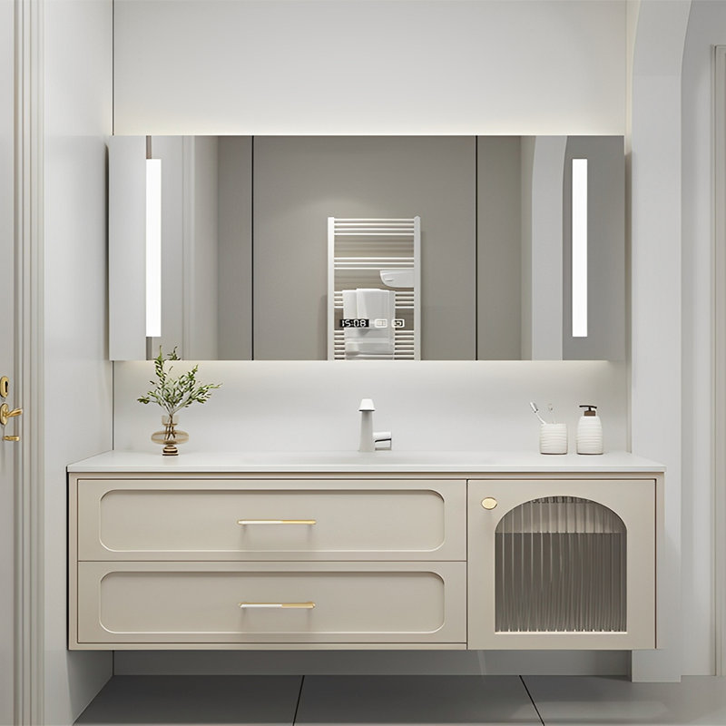 Simple exquisite bathroom cabinet, Beige, 66.93"