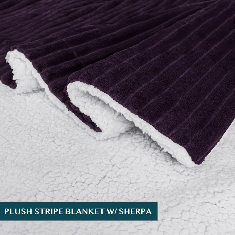 Purple Reversible Sherpa Fleece Throw Blanket