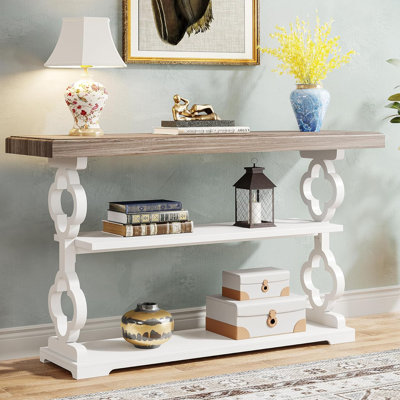 Console de 55 pouces avec 3 tablettes de rangement, table d'entrée grise et blanche pour les couloirs et les salons
