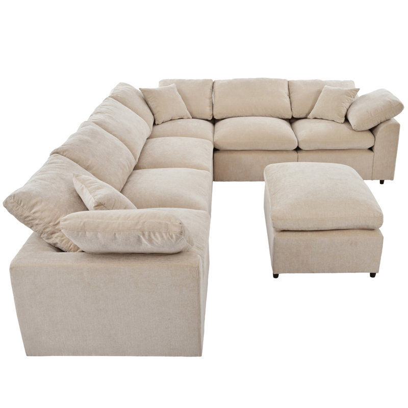 Canapé modulaire surdimensionné avec repose-pieds en L surdimensionné, Polyester beige