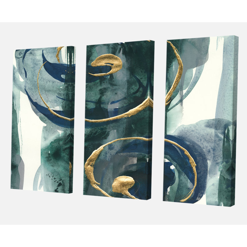 «Mettalic Indigo and Gold II», image multicolore sur toile Posh & Luxe Premium, H 32 po x l 48 po x P 1 po