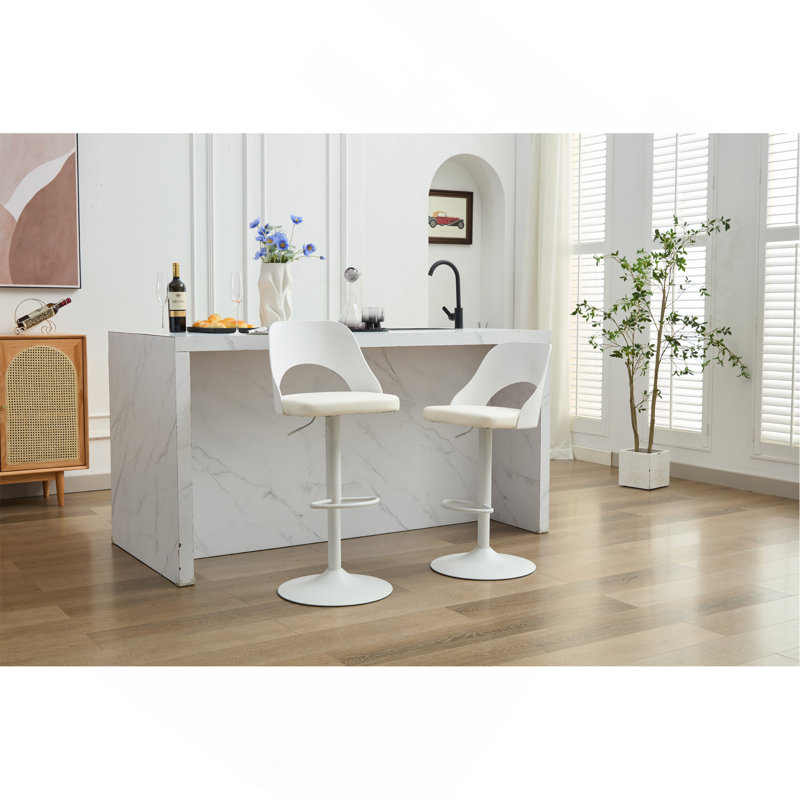Ensemble de 2 tabourets de bar modernes en polyuréthane de hauteur comptoir, tabourets de bar réglables et pivotants avec dossier pour comptoir de bar et îlot de cuisine