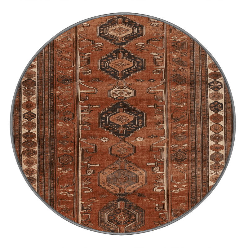 Tapis brun turc lavable à la machine, Rond 7 pi