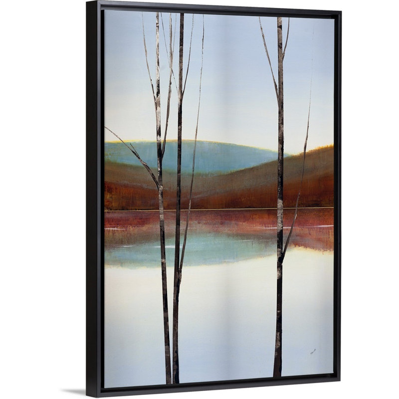 « calme eaux i », peinture sur toile, H 19,7 po x l 13,7 po x P 1,75 po, Cadre flottant noir