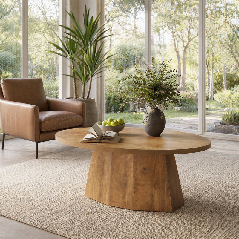 47" Oval Coffee Table, Farmhouse Center Accent Table for Living Room, Natural