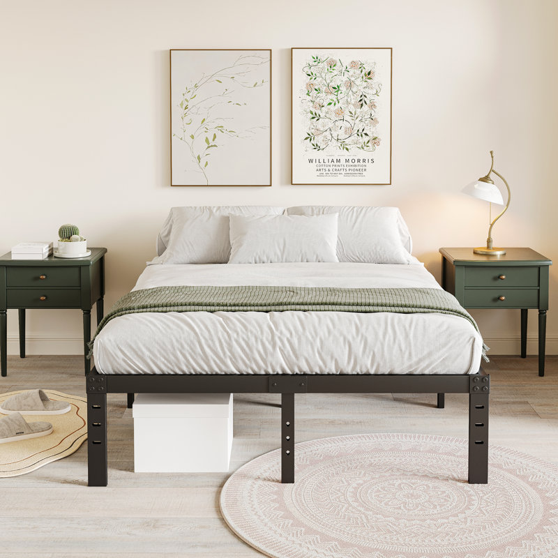 Amylia Heavy Duty 16"  Black Metal Bed Frame, No Box Spring Needed and Easy Assembly Platform Bed, Queen