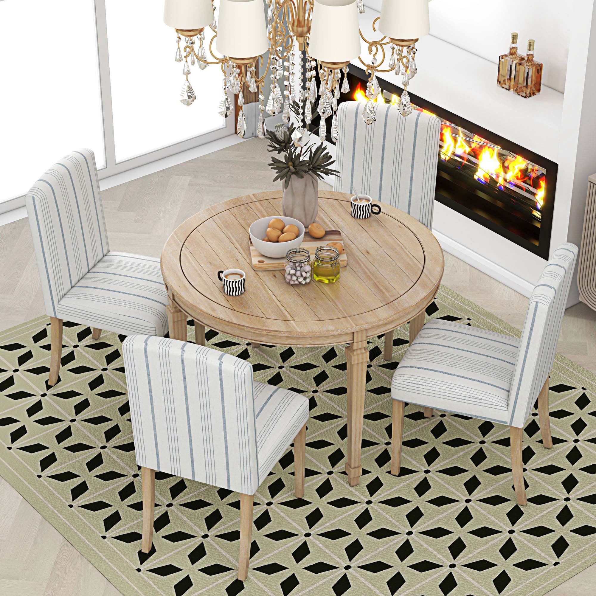 August Grove 5-Piece Dining Table Set, Round Table With Wood Legs And 4 ...