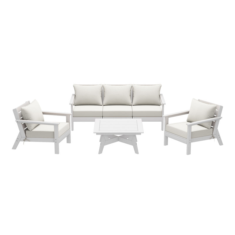 Ensemble de conversation à assise profonde 6 pièces, Blanc / Blanc, White