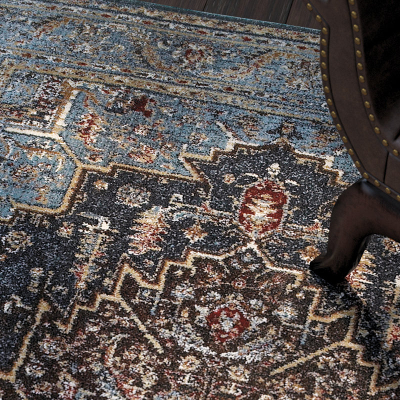 Tapis bleu / bleu marine Donaldina, Rectangle 9 pi 10 po x 12 pi 10 po