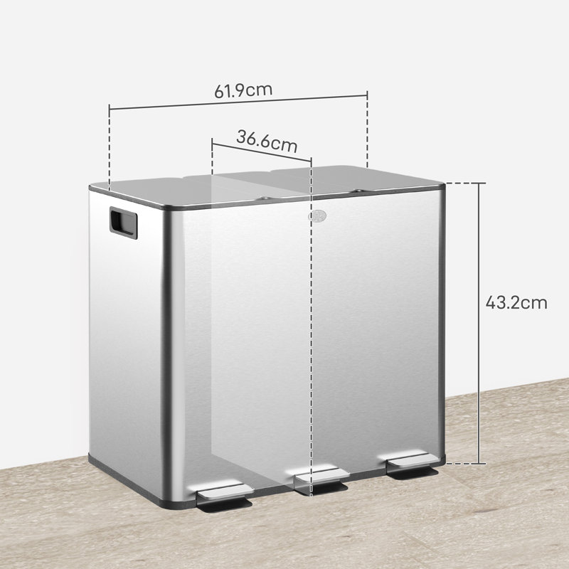 Steel,Plastic Step On Multi-Compartment Rubbish & Recycling Bin - 45L