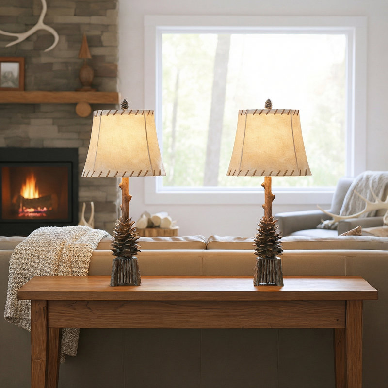 33.5" Resin Table Lamp With Tan Shade