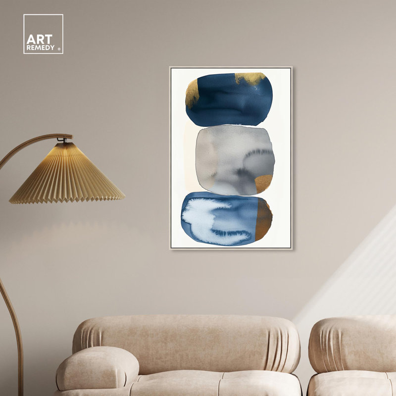 Blue and Gold Abstract Canvas Art with Wooden Frame, 16" x 11"