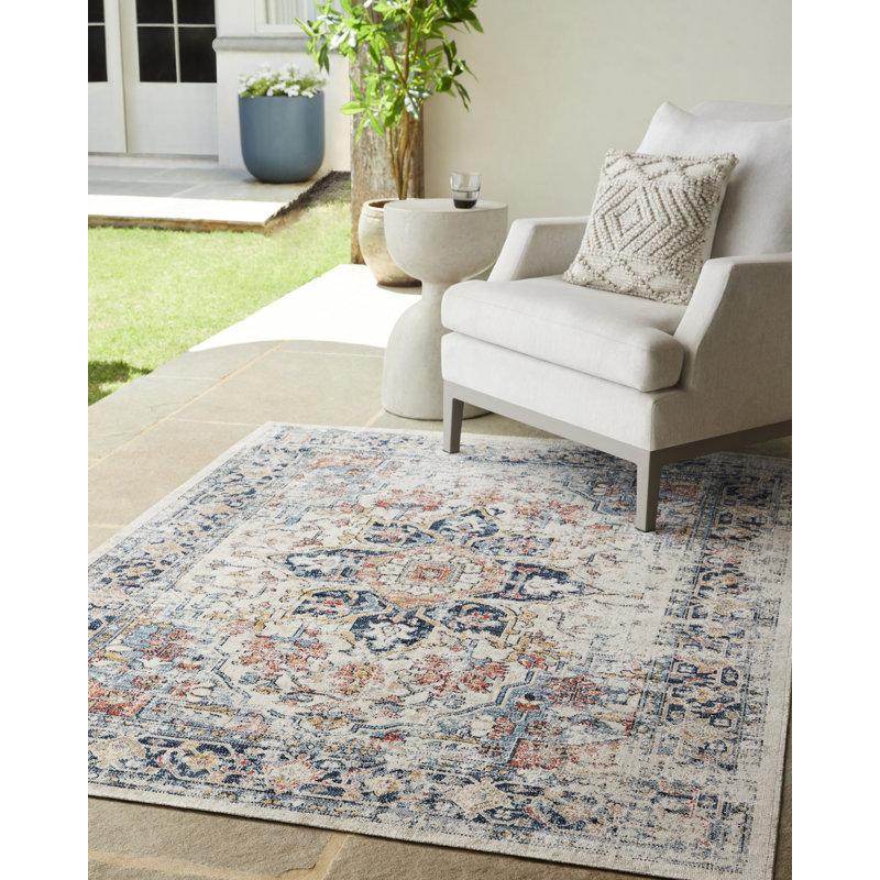 Tapis intérieur / extérieur en polyester tissé à la machine Diogo, Rectangle 5 pi 3 po x 7 pi