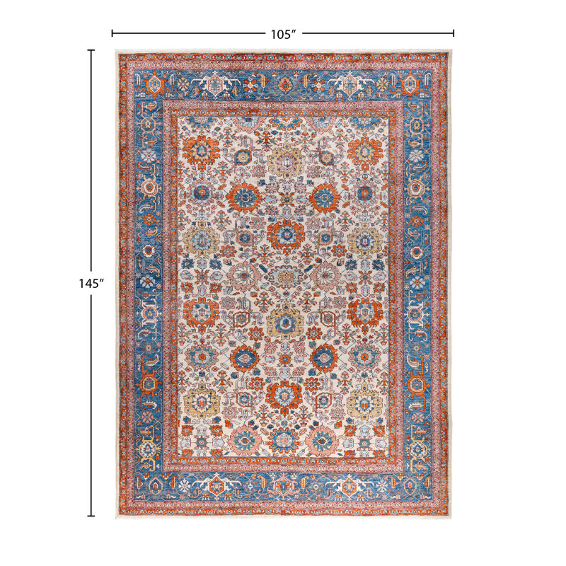Tapis unique noué à la main Raffin - ivoire 8 pi 9 po x 12 pi 1 po Raffin