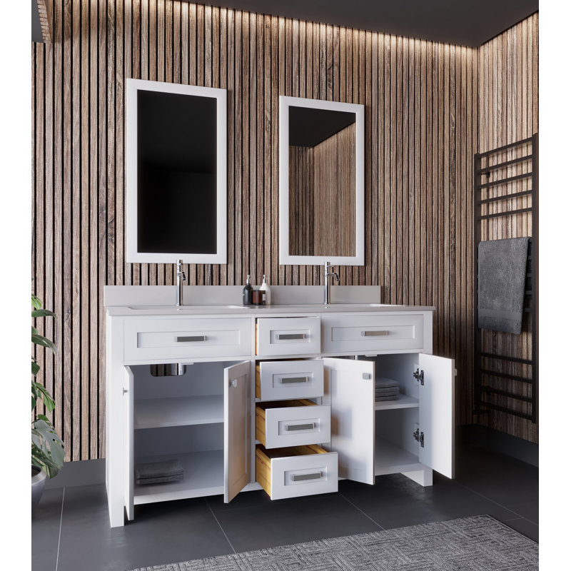 Ensemble de meuble-lavabo double 59 po avec miroir Christhilde, Blanc