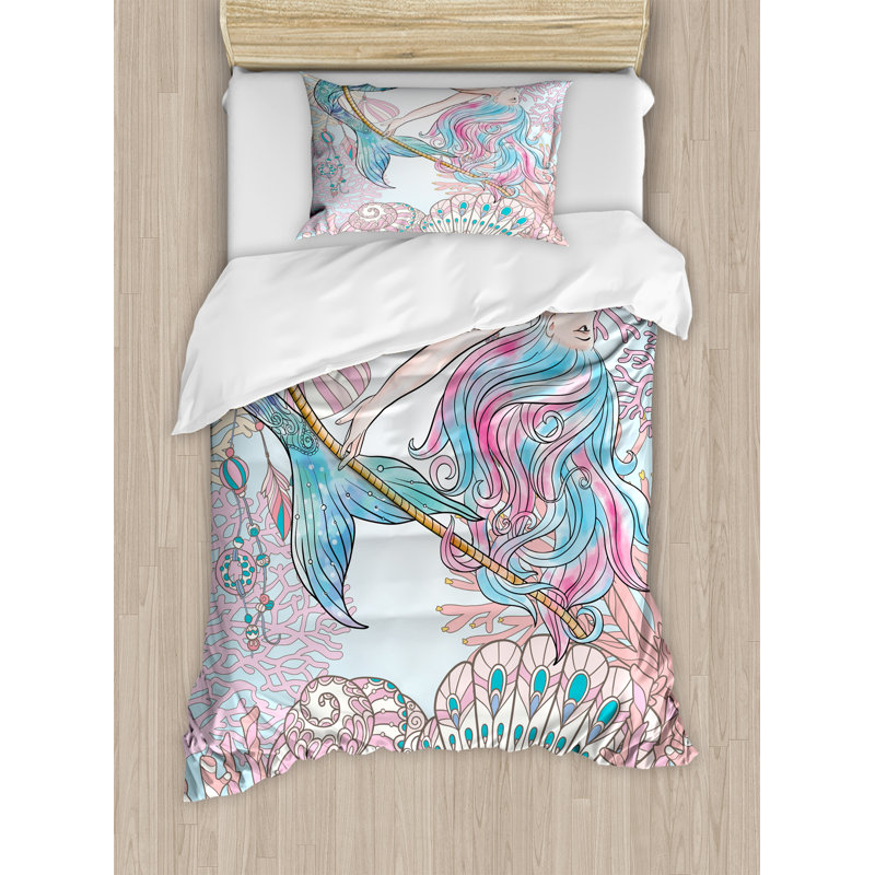Mermaid Coastal Polyester Duvet Cover, Twin