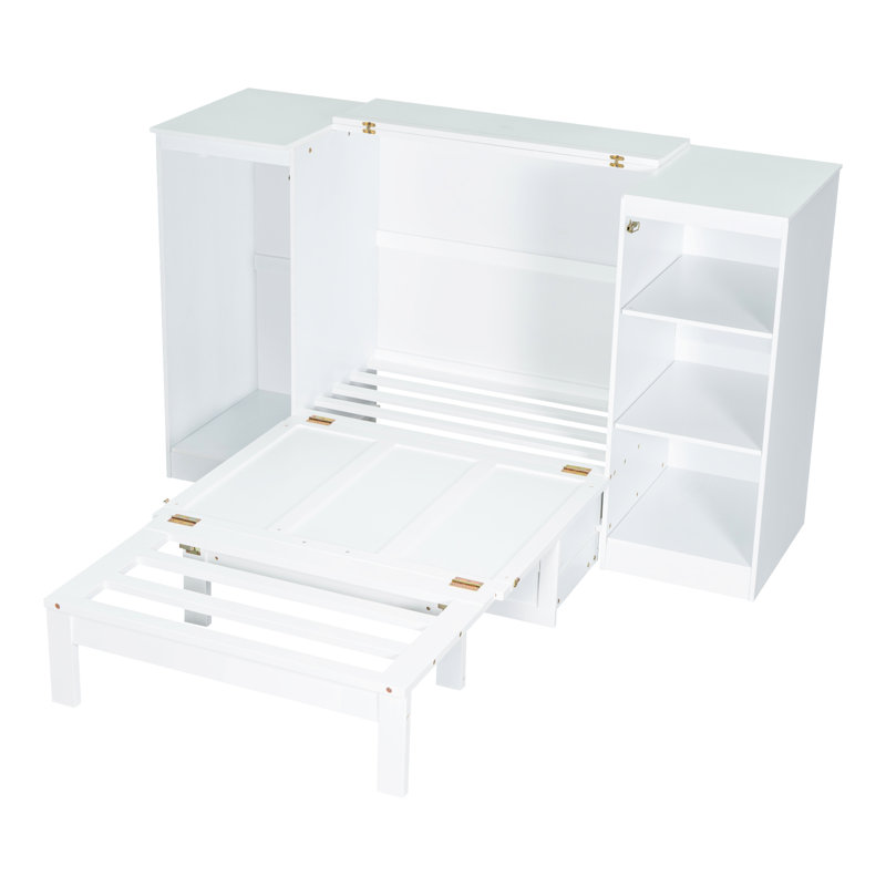 Lit simple en blanc avec tablettes et garde-robe - option de conception stable et fonctionnelle compacte