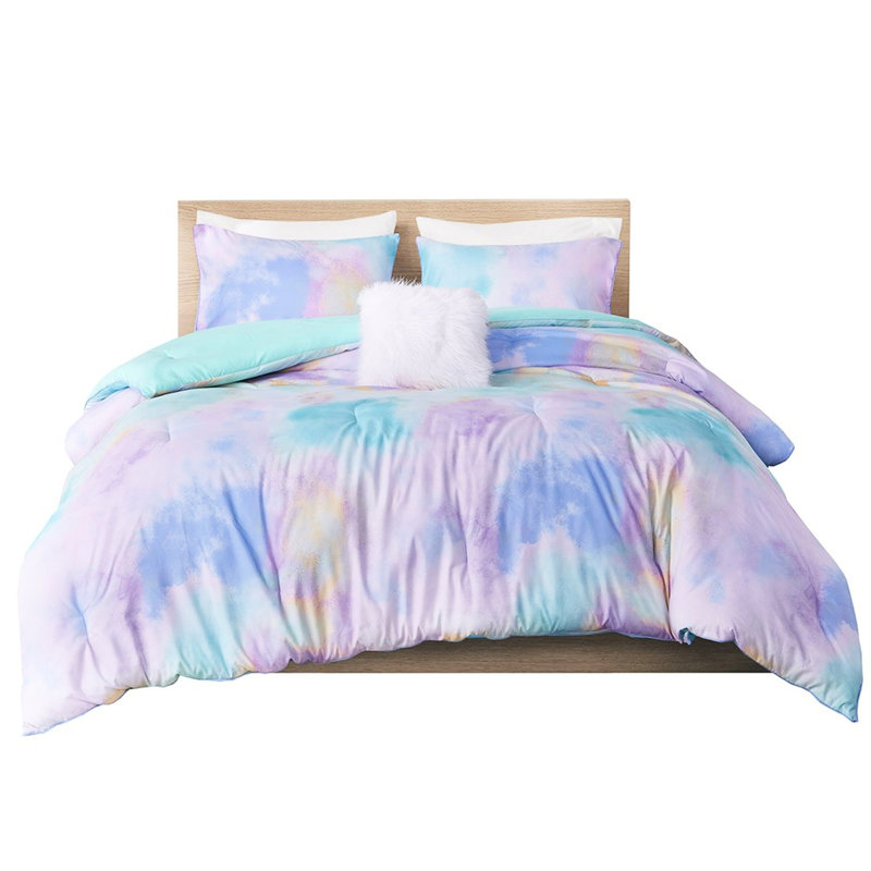 Très grande literie à imprimé à l'aquarelle King, King Comforter + 3 Additional Pieces, Bleu ciel