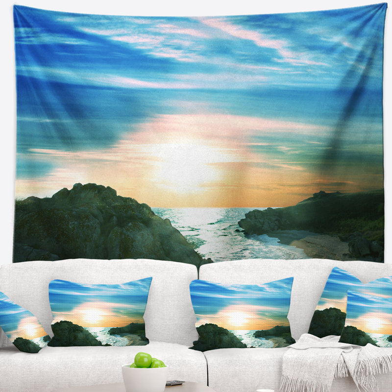 Tapisserie eaux de mer blanches entre beach hills, H 32 po x l 39 po