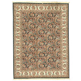 Hand Knotted Wool Area Rug in Green And Ivory