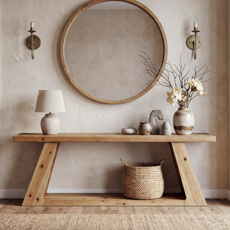 62.99" Solid Wood Console Table, Farmhouse Low Entryway Table With Storage
